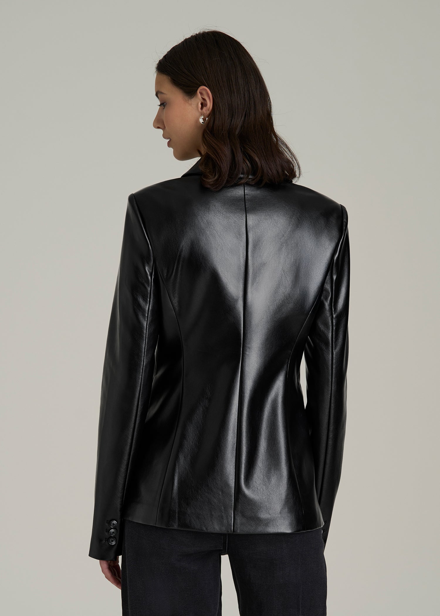 American-Tall-Women-Faux-Leather-Double-Breasted-Blazer-Black-Back