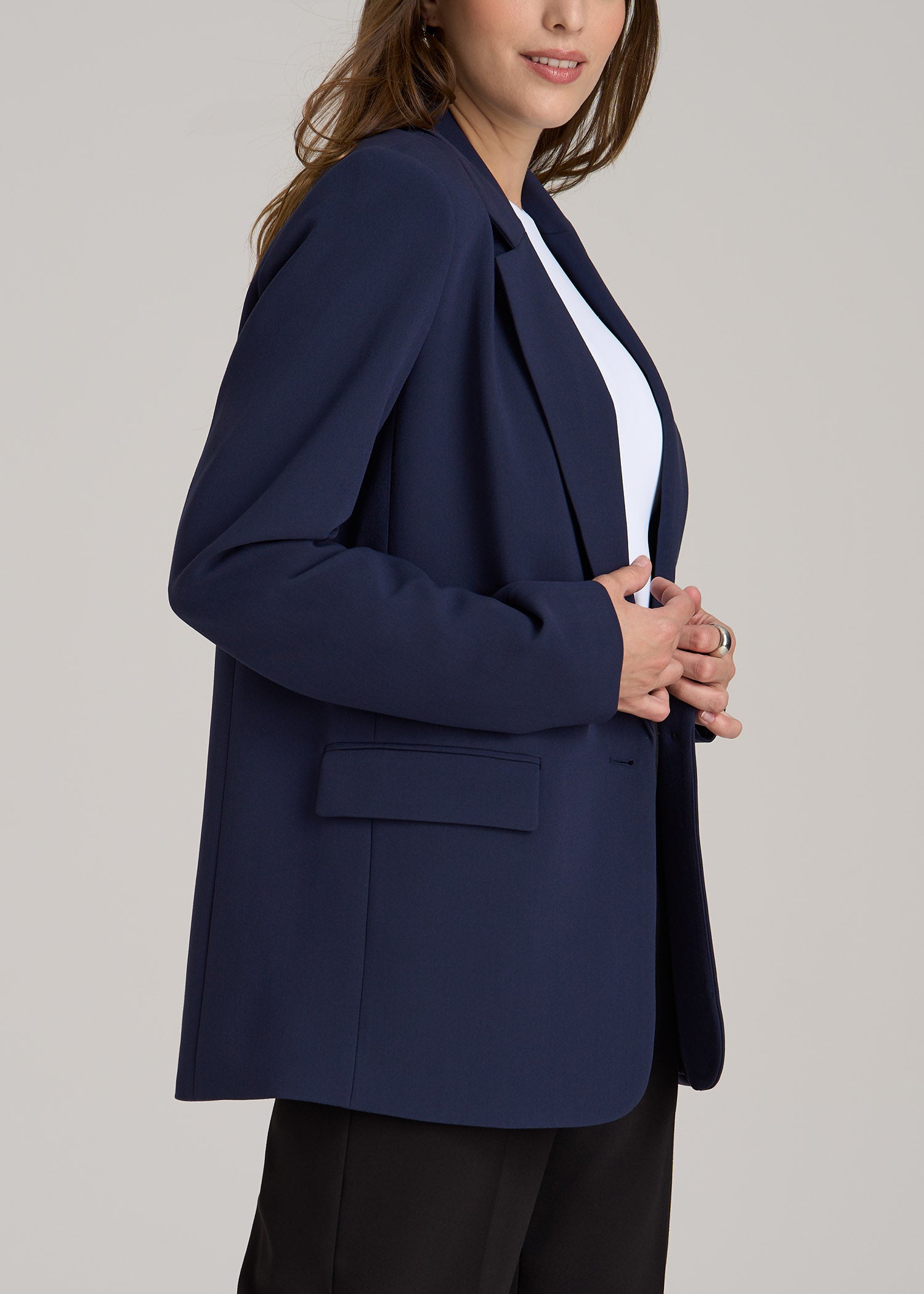 American-Tall-Women-Relaxed-Single-Button-Blazer-Navy-Side