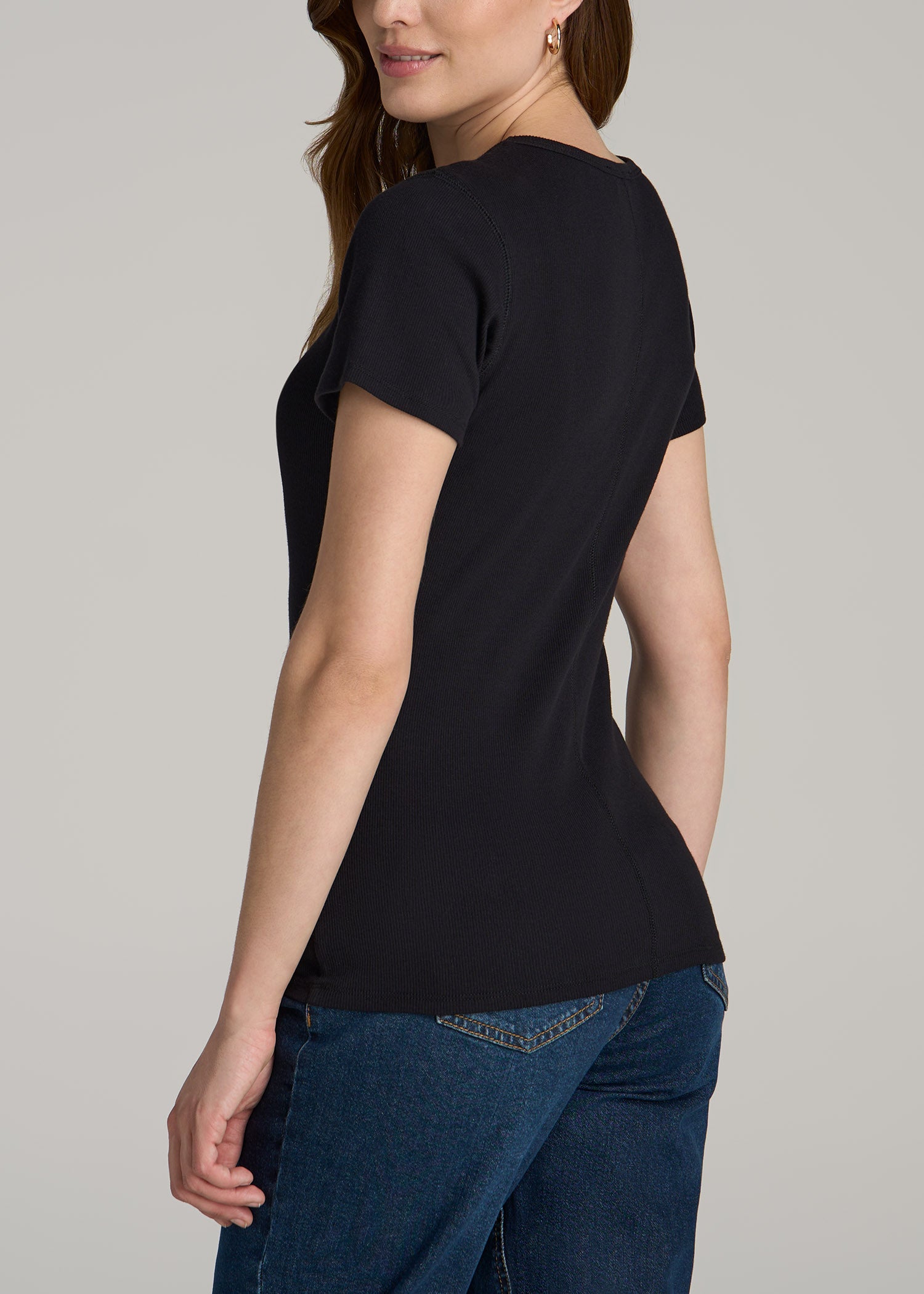 American-Tall-Women-Short-Sleeve-Crew-Neck-Ribbed-Tee-Black-back