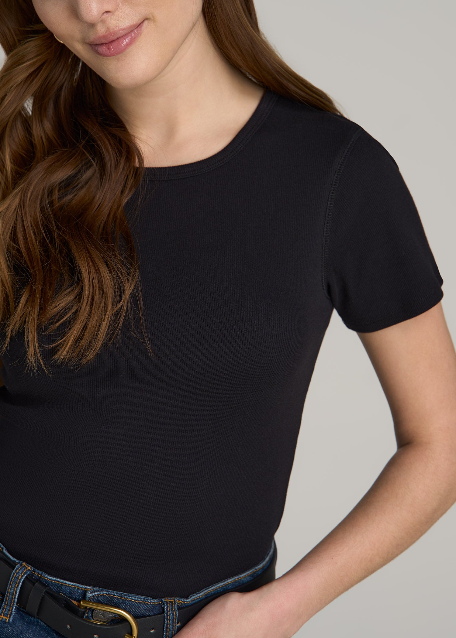 American-Tall-Women-Short-Sleeve-Crew-Neck-Ribbed-Tee-Black-detail