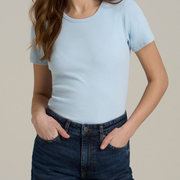 Short Sleeve Crew Neck Ribbed T-Shirt for Tall Women in Ice Blue