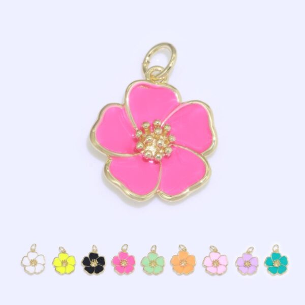 Dainty Hibiscus Charm Tropical Flower Gold Filled Enamel Charm Hawaiian Inspired Jewelry Pendant for Necklace Bracelet Earring Component M-505 M-506 M-507
