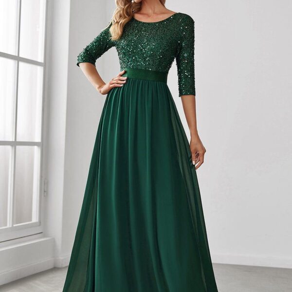 Elegant Round Neckline Long Sleeves Sequin Evening Dress