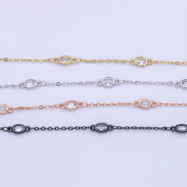 Gold Filled Oval Bezel Clear Cubic Zirconia CZ Unfinished Wholesale Chain by Yard | ROLL-818, ROLL-819, ROLL-820, ROLL-821